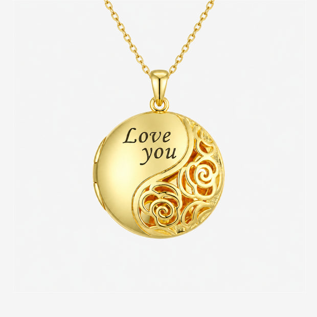 Love You Floral Gold-Plated Round Locket