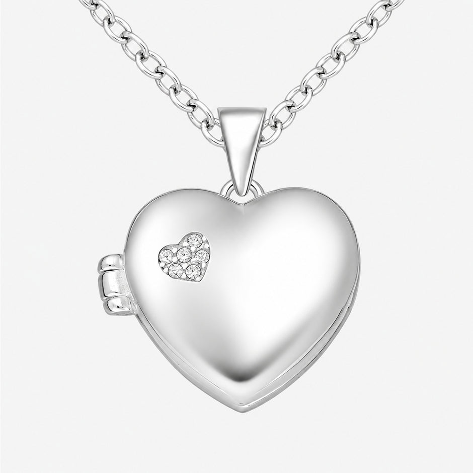 Mini Crystal Heart Sterling Silver Heart Locket