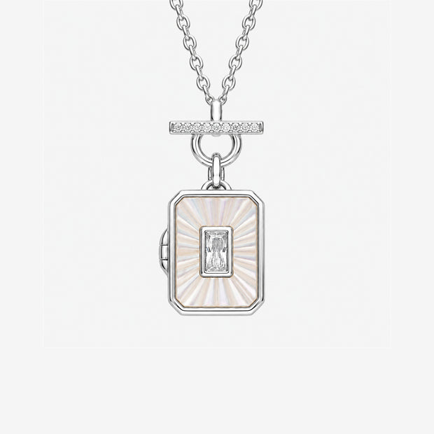 Mother of Pearl Sunburst Sterling Silver Rectangular Locket