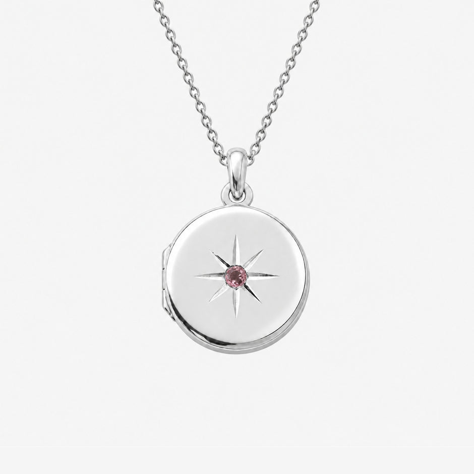 October Pink Birthstone Sterling Silver Round Locket