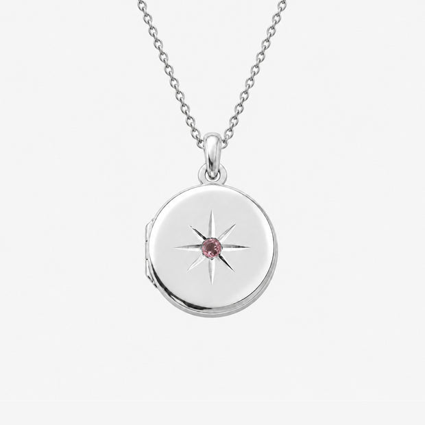 October Pink Birthstone Sterling Silver Round Locket