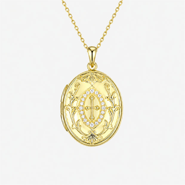 Ornate Cross Gold-Plated Oval Locket