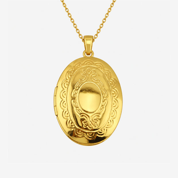 Ornate Scrollwork Gold-Plated Oval Locket