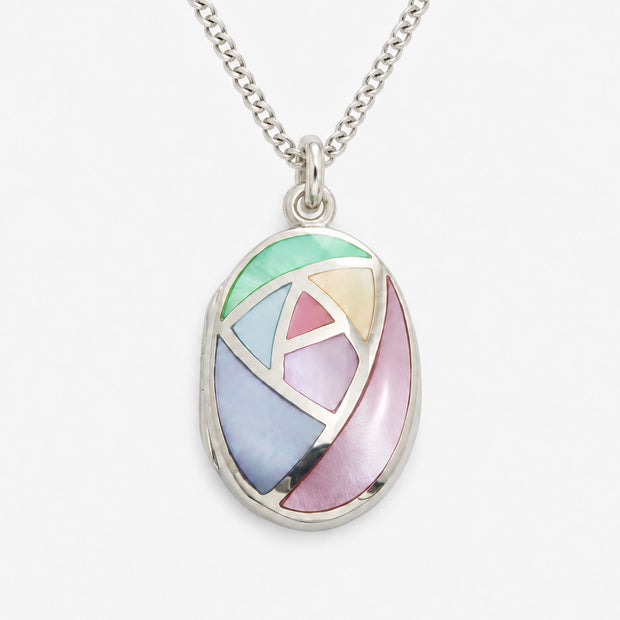 Pastel Mosaic Sterling Silver 22mm Oval Locket