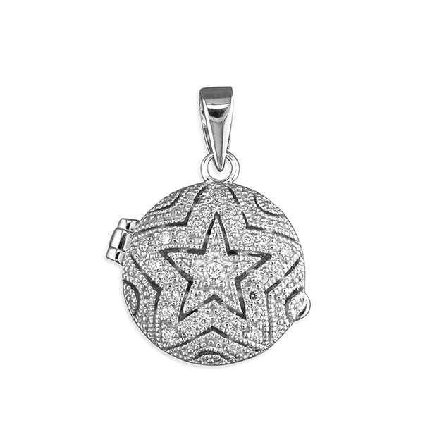 Round With Cubic Zirconia Star Pattern Sterling Silver Locket