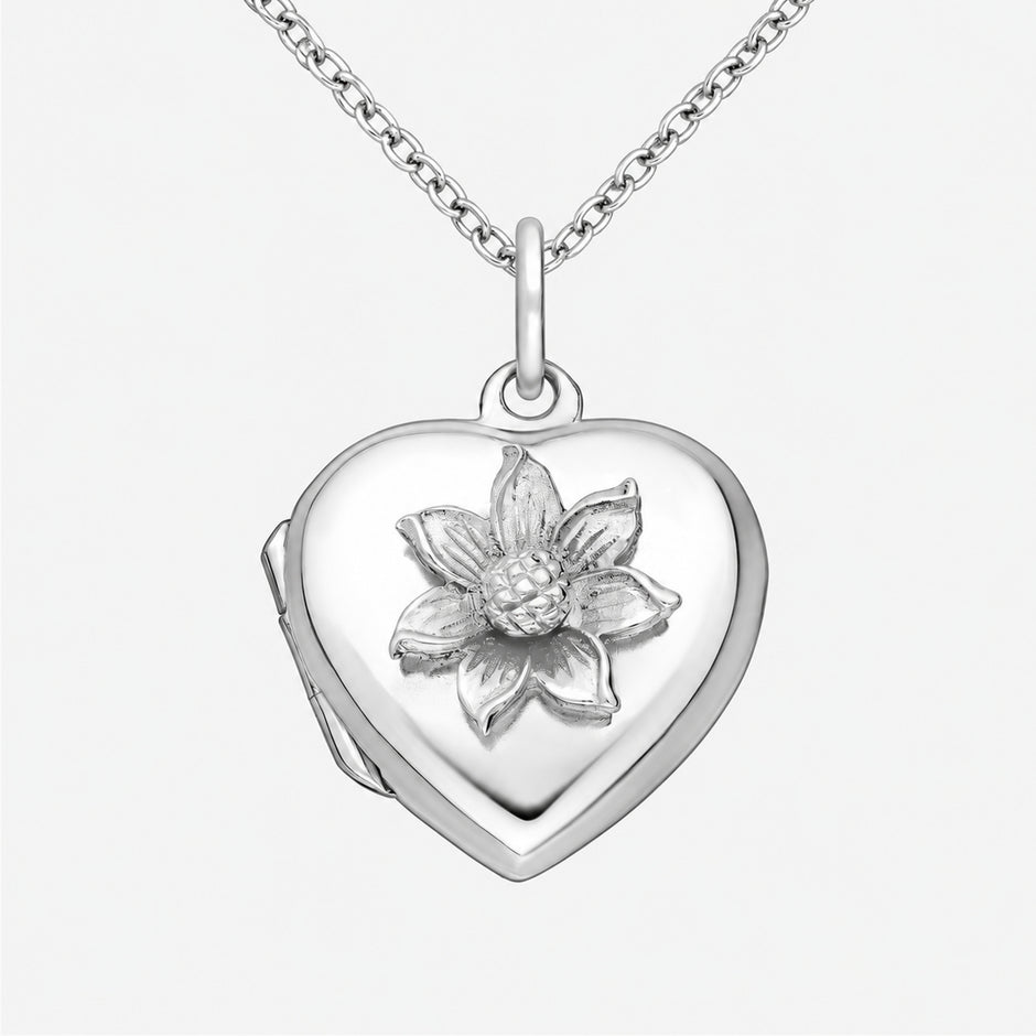 Raised Flower Sterling Silver Heart Locket
