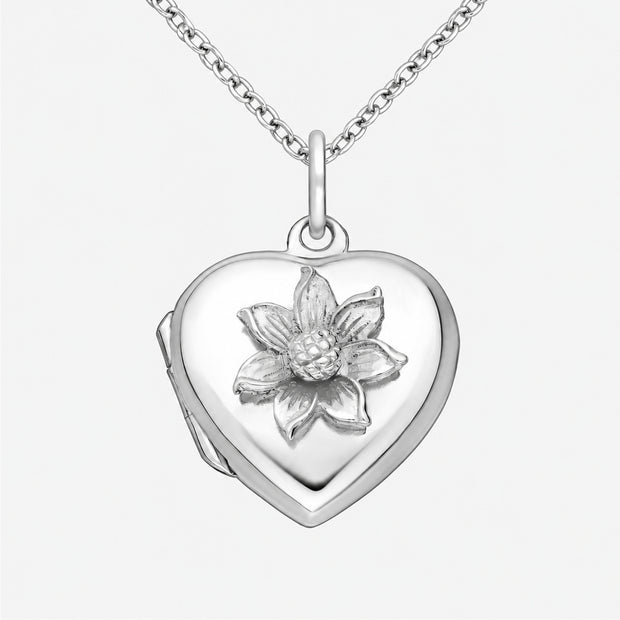 Raised Flower Sterling Silver Heart Locket
