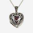 Red Stone Marcasite Sterling Silver Heart Locket