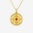 Red Stone Ornate Gold-Plated Round Locket
