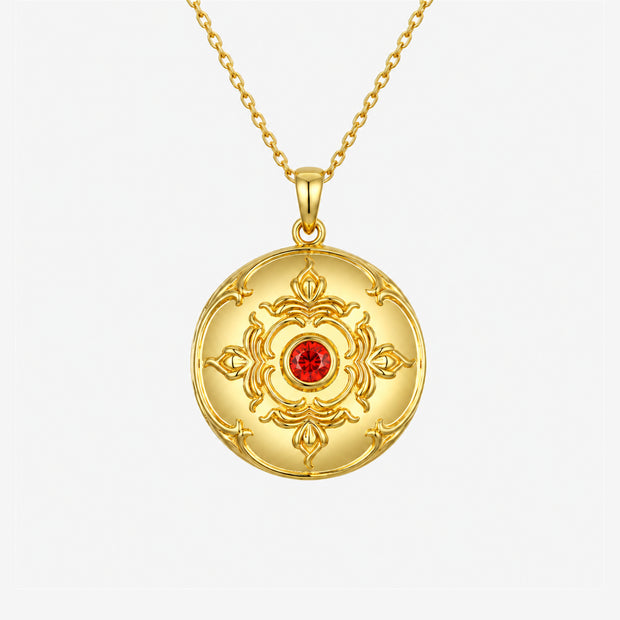 Red Stone Ornate Gold-Plated Round Locket