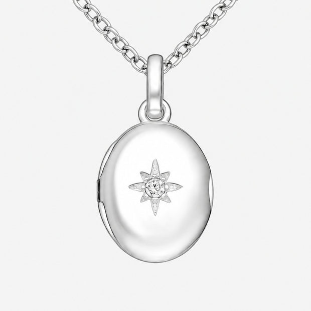 Starburst Crystal Sterling Silver Oval Locket
