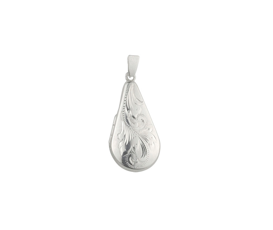 Swirling Leaf Sterling Silver Teardrop Locket