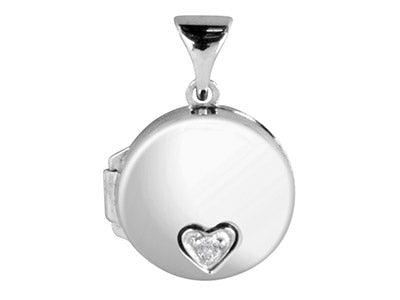 Sterling Silver Locket Round Diamond Set Heart