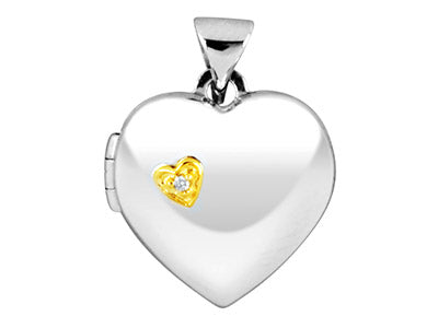 Sterling Silver Locket Gold Plated Diamond