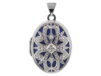 Sterling Silver Locket 21mm Filigree Oval