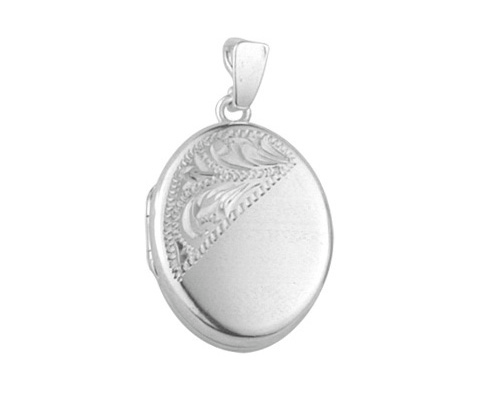 Vespera 9ct White Gold Half-Engraved Oval Locket
