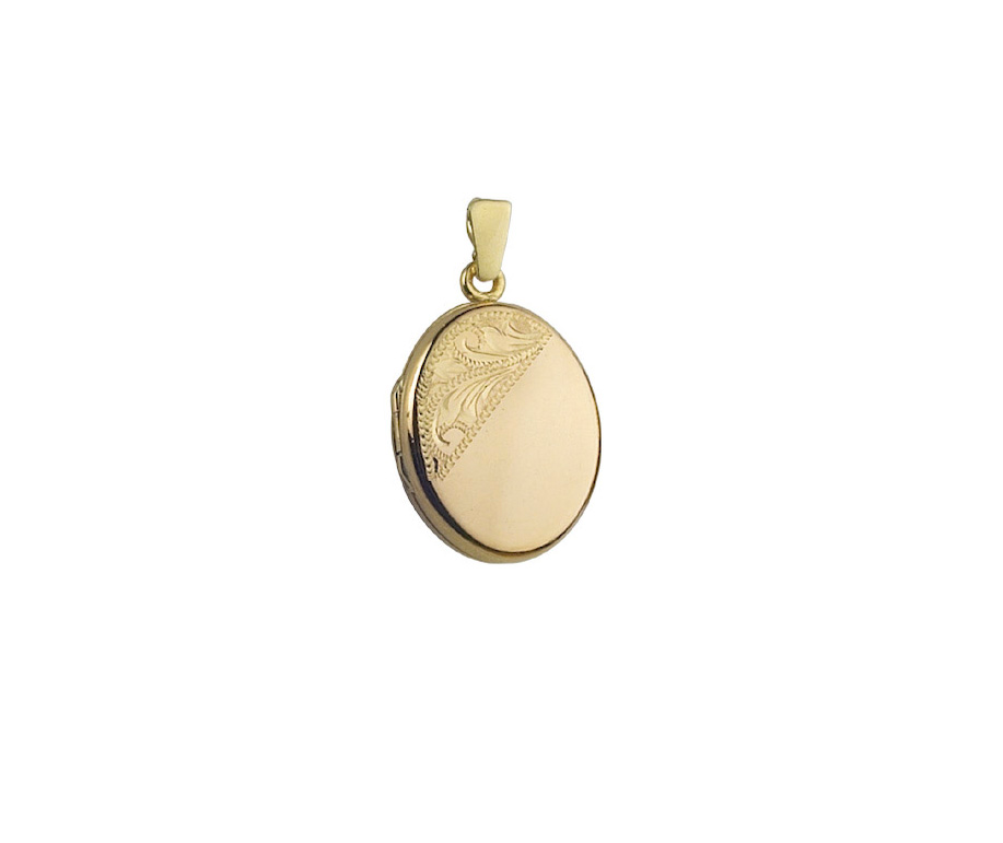 Vespera 9ct Yellow Gold 28mm Half-Engraved Oval Locket