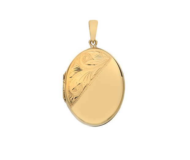 Vespera 9ct Yellow Gold 30mm Half-Engraved Family Oval Locket