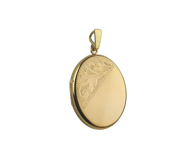 Vespera 9ct Yellow Gold 40mm Half-Engraved Oval Locket