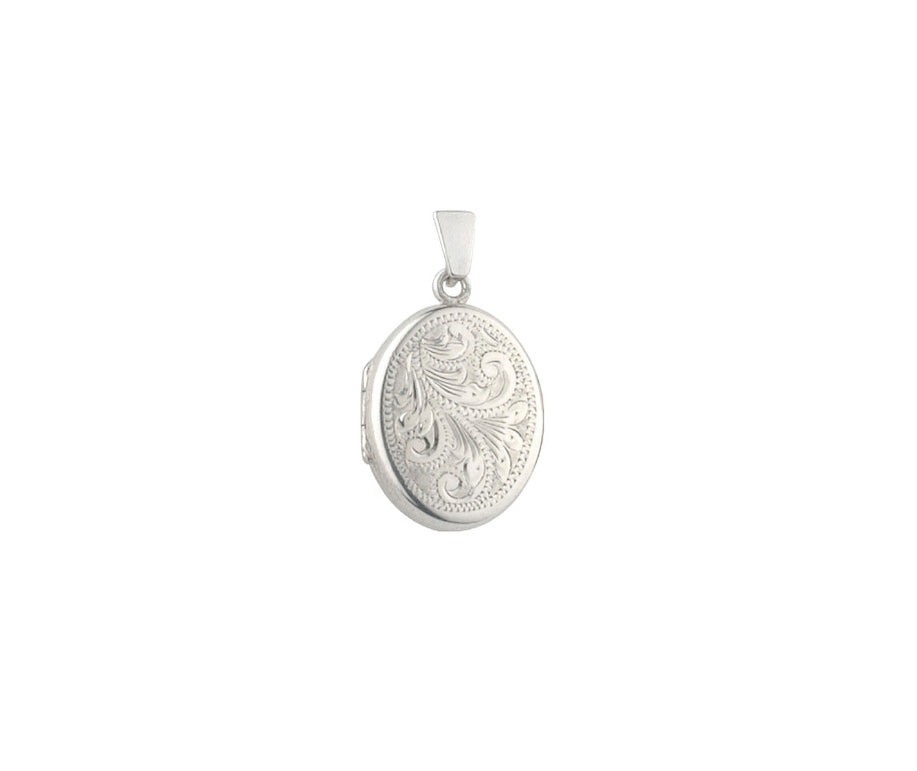 Hand Engraved Oval Silver Floral Locket