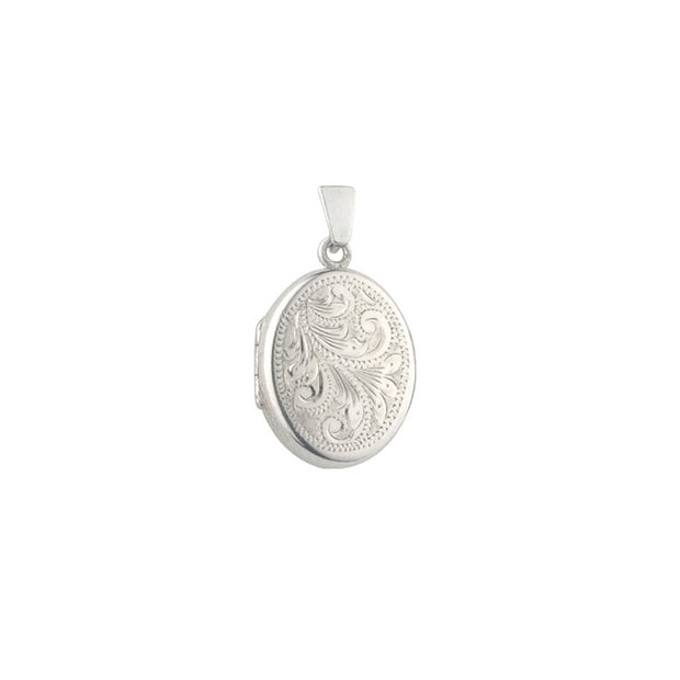 Hand Engraved Oval Silver Floral Locket