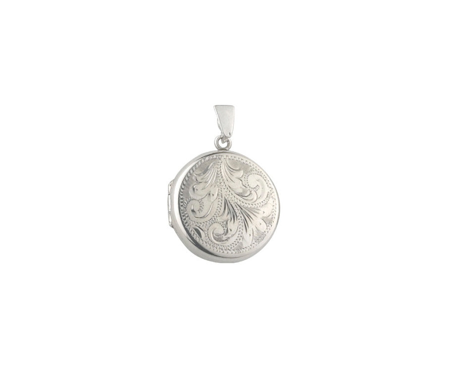 Hand Engraved Round Silver Scroll Locket